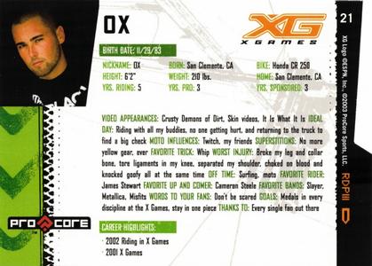 2004 Pro Core Sports X Games #21 Ox Back